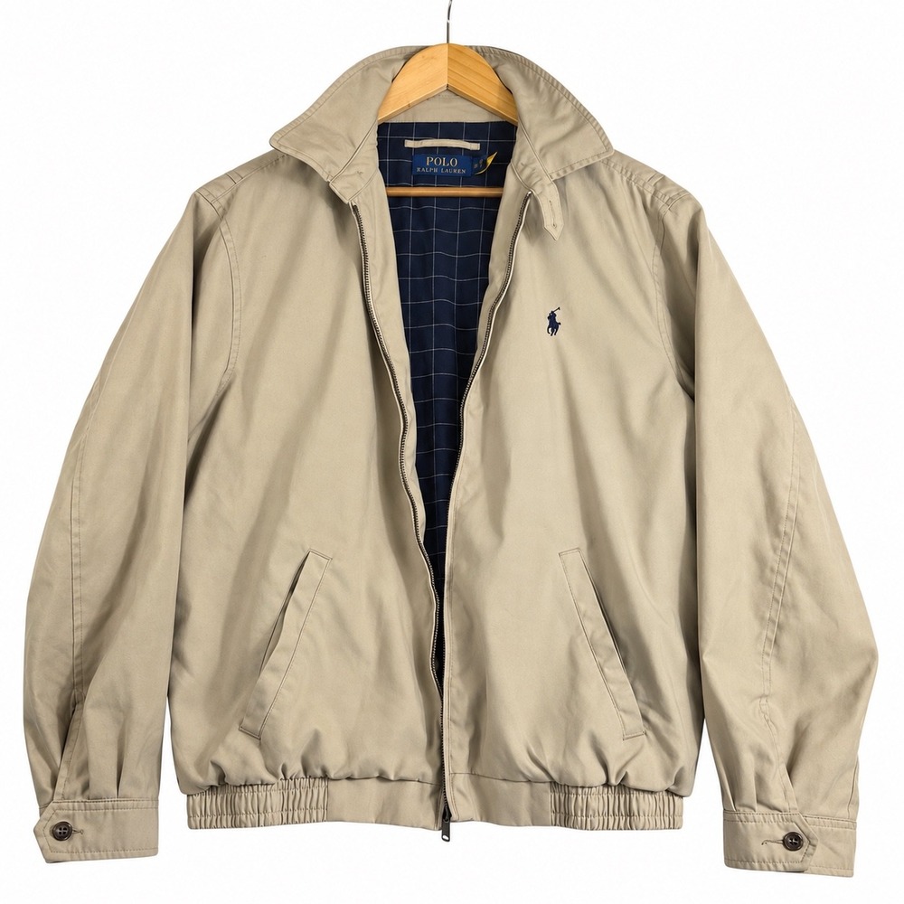 Polo Ralph Lauren Harrington Jacket Mens Medium Tan Beige Excellent Windbreaker